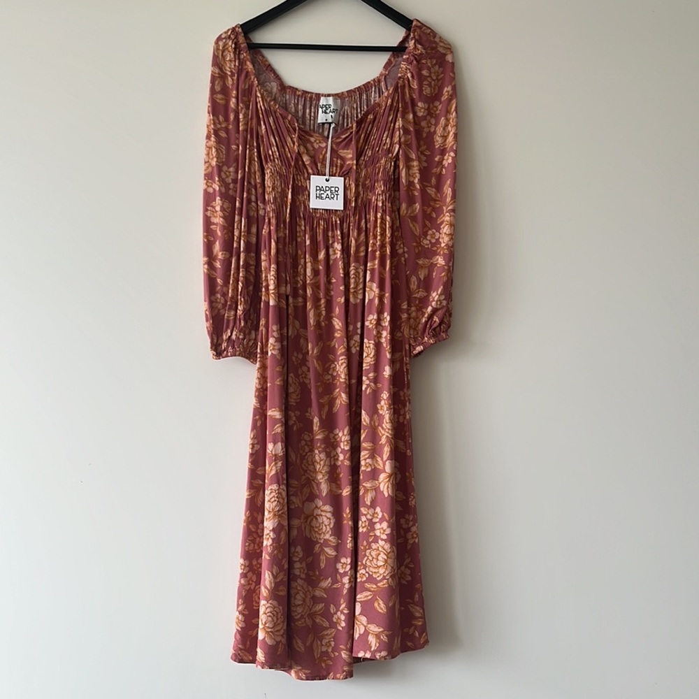 PAPER HEART Caitlyn Pink Floral Long Sleeve Midi Dress NWT - Picture 15 of 16